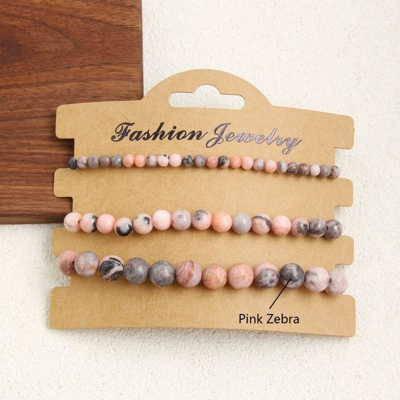 Комплект из 4 браслетов из розового камня CJD80408 Комплект из 4 браслетов из розового камня CJD80408