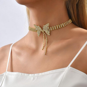 Колье ювелирный сплав стразы с бабочкой J11616CJJ