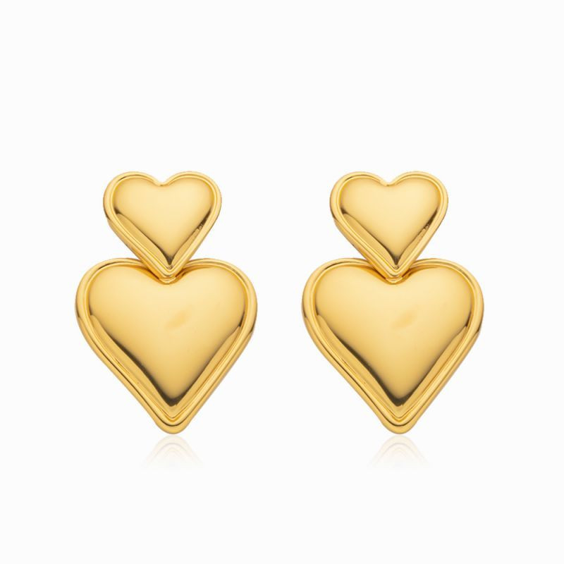 Серьги-пусеты Сердца двойные объемные CJL30327