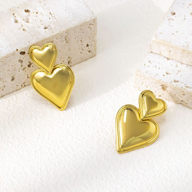 Серьги-пусеты Сердца двойные объемные CJL30327