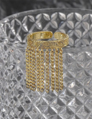 Широкое кольцо с длинной бахромой из цепочек Z65767