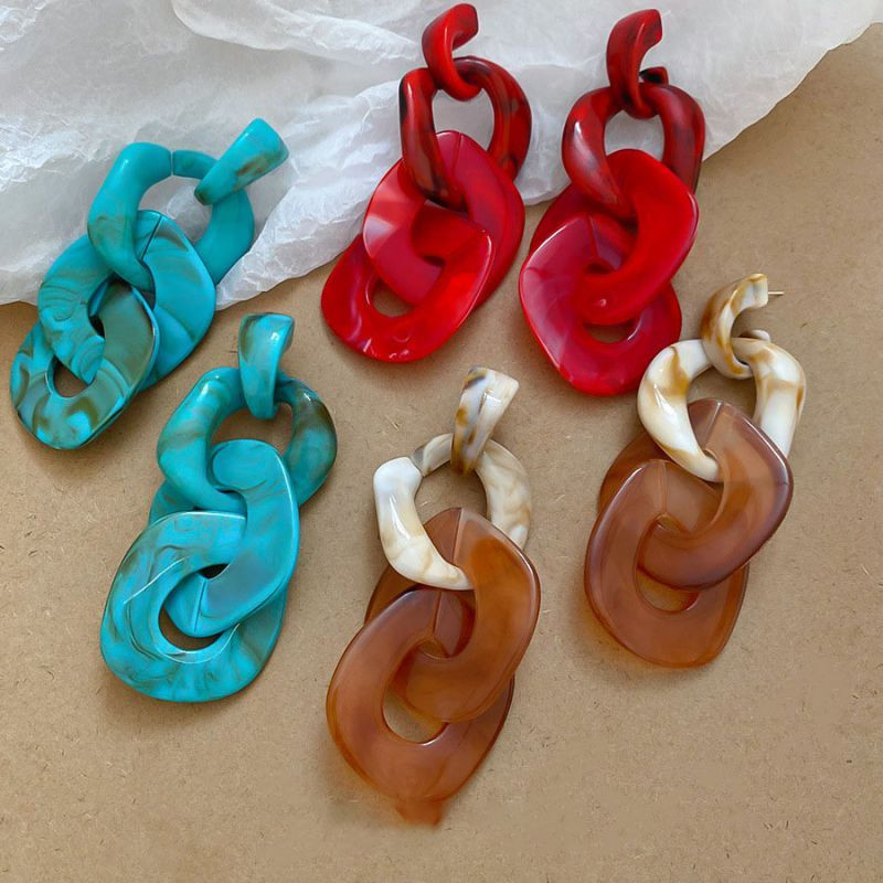 Массивные серьги-цепи из матового акрила в бежево-коричневых тонах CJP44924 Массивные серьги-цепи из матового акрила в бежево-коричневых тонах CJP44924