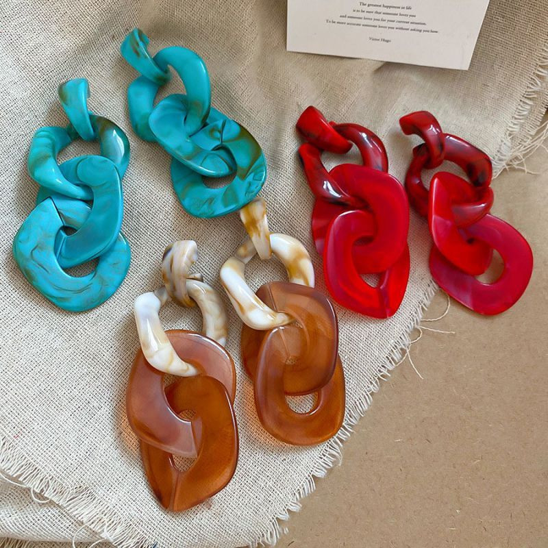 Массивные серьги-цепи из матового акрила в бежево-коричневых тонах CJP44924 Массивные серьги-цепи из матового акрила в бежево-коричневых тонах CJP44924