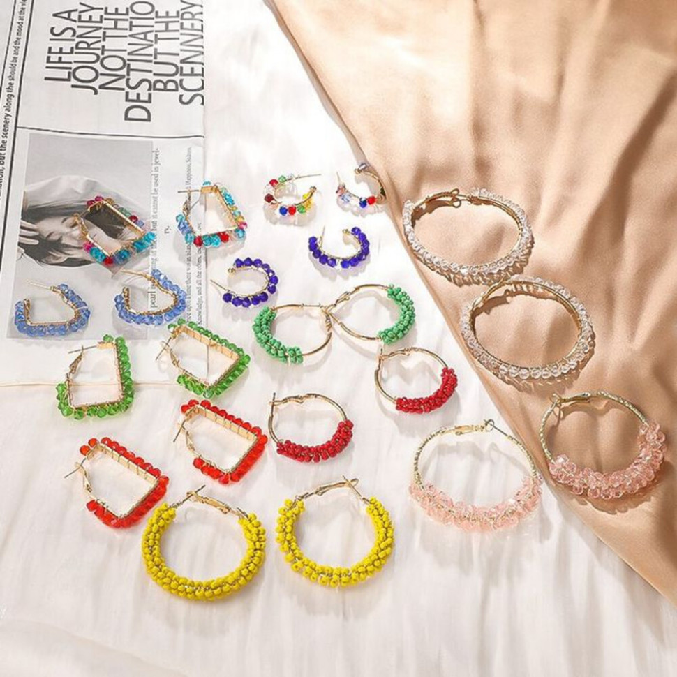 Серьги-кольца с гранеными кристаллами CJH51011 Серьги-кольца с гранеными кристаллами CJH51011