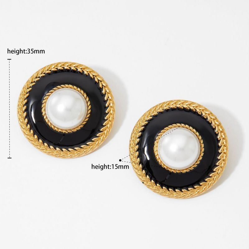 Серьги-пусеты Диски «Эмаль и Жемчуг» CJQ00730