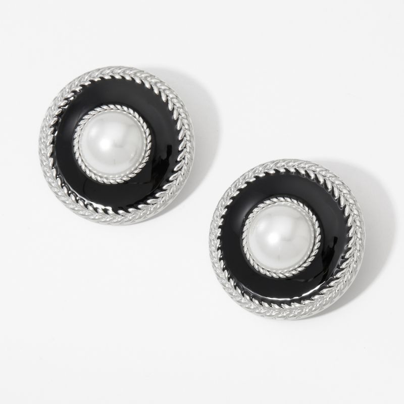 Серьги-пусеты Диски «Эмаль и Жемчуг» CJQ00730