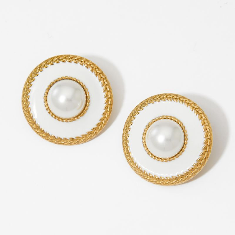 Серьги-пусеты Диски «Эмаль и Жемчуг» CJQ00730