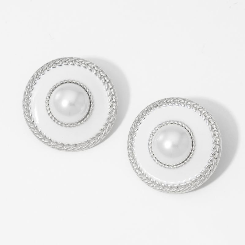 Серьги-пусеты Диски «Эмаль и Жемчуг» CJQ00730