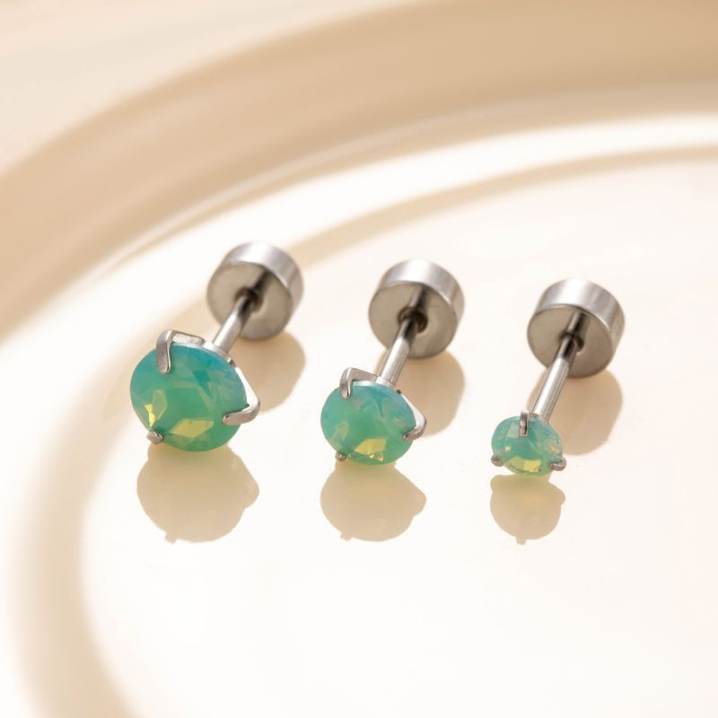 Одиночная серьга-пусет для пирсинга (зеленый опал) CJH16216