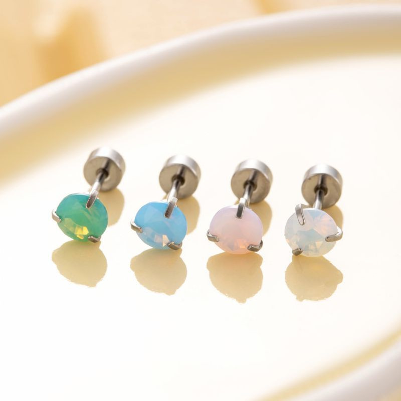 Одиночная серьга-пусет для пирсинга (зеленый опал) CJH16216