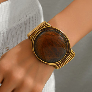 Браслет жесткий шарнирный с крупным круглым камнем CJT17335 Браслет жесткий шарнирный с крупным круглым камнем CJT17335