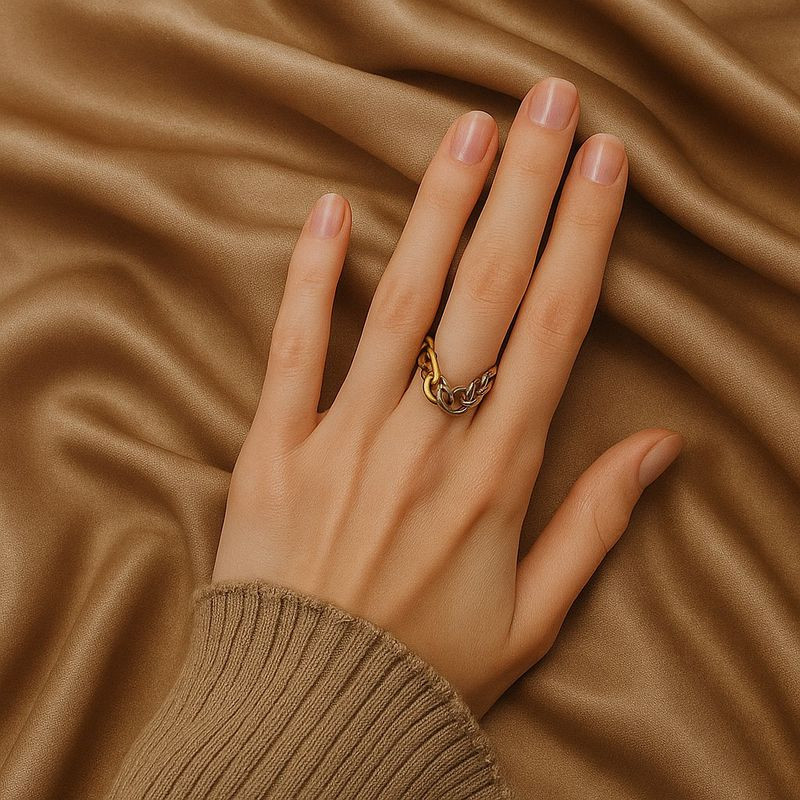 Комбинированное кольцо-цепочка из золотистой и серебристой стали 1J12254CJJ