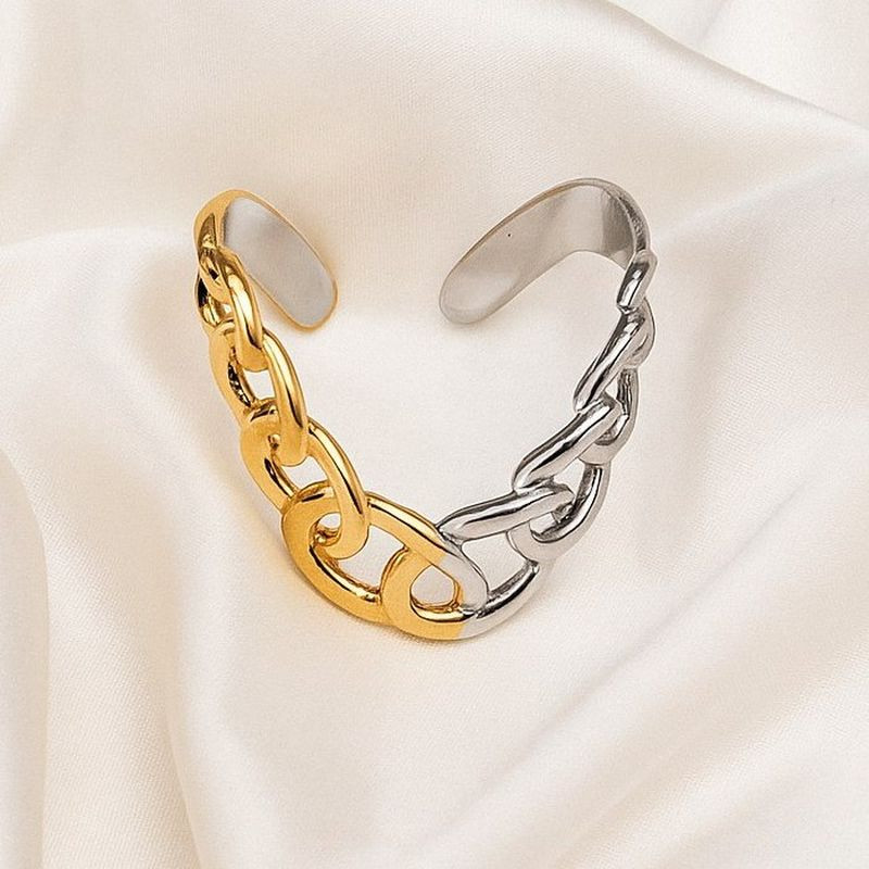 Комбинированное кольцо-цепочка из золотистой и серебристой стали 1J12254CJJ