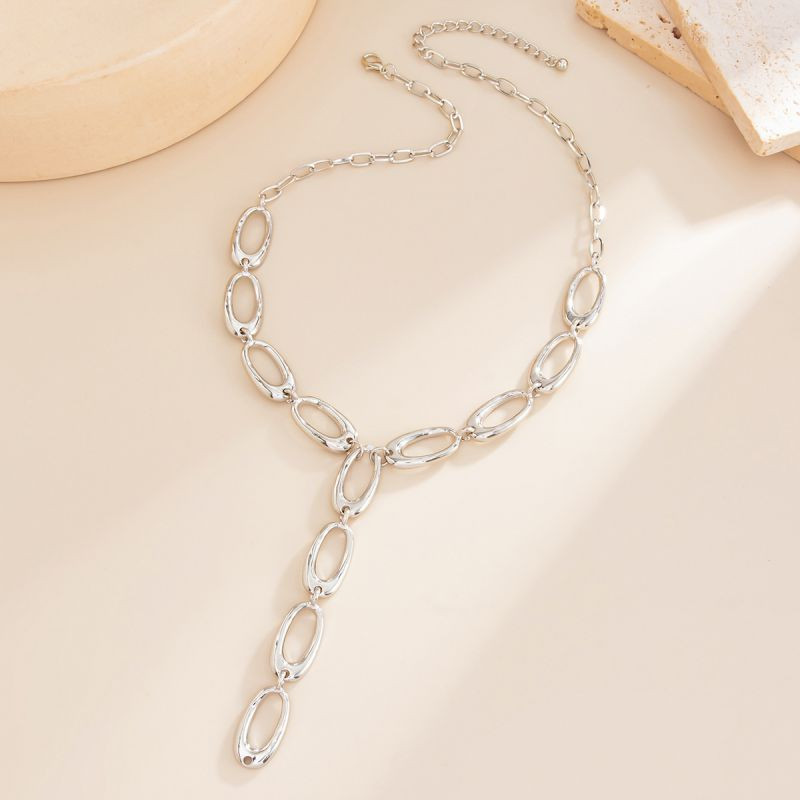 Массивное колье-галстук из крупных стальных звеньев CJT03649