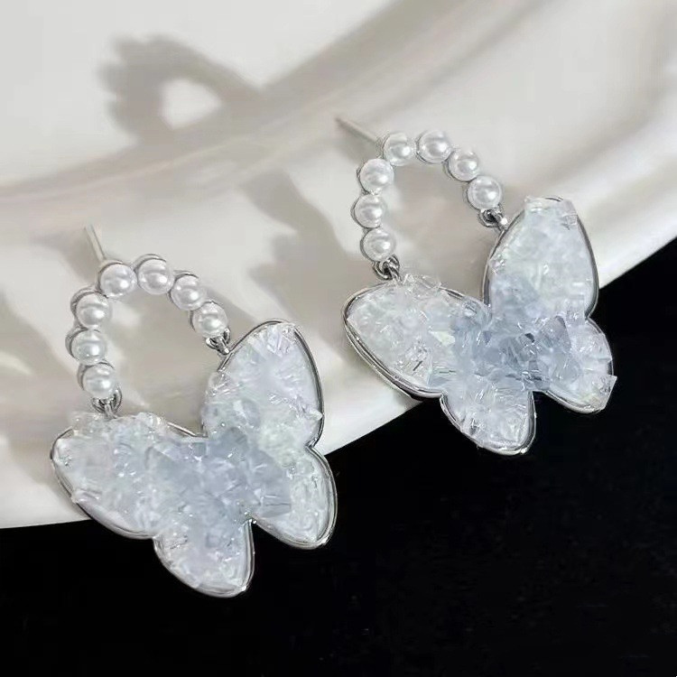 Крупные серьги-пусеты Жемчужные бабочки с серебряным гвоздиком 1J10598CJJ