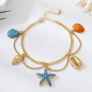 Браслет на ногу с цветными ракушками и звездой CJP84669 Браслет на ногу с цветными ракушками и звездой CJP84669