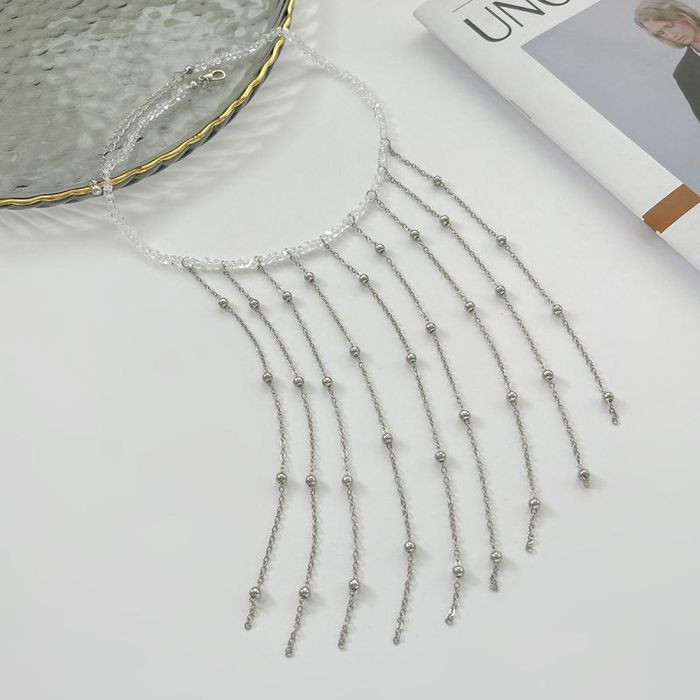 Изысканный чокер с длинной бахромой из тонких цепей CJM42230