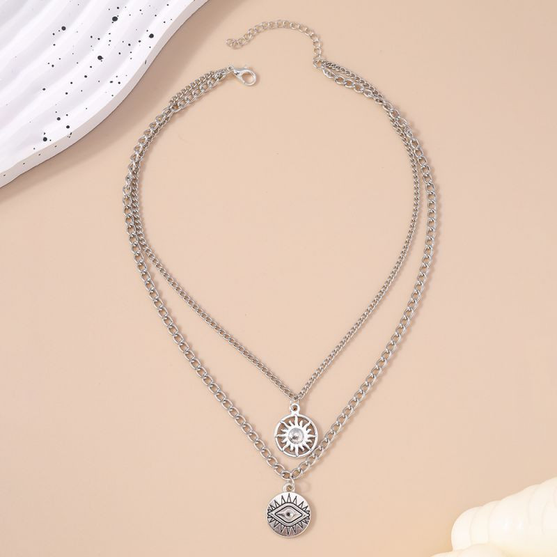 Двойная цепочка с монетой и рельефным диском CJH14676