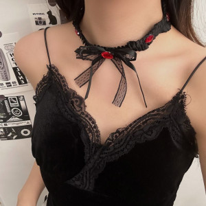 Изящный Чокер с сетчатым бантом и декоративными розами CJL19693 Изящный Чокер с сетчатым бантом и декоративными розами CJL19693