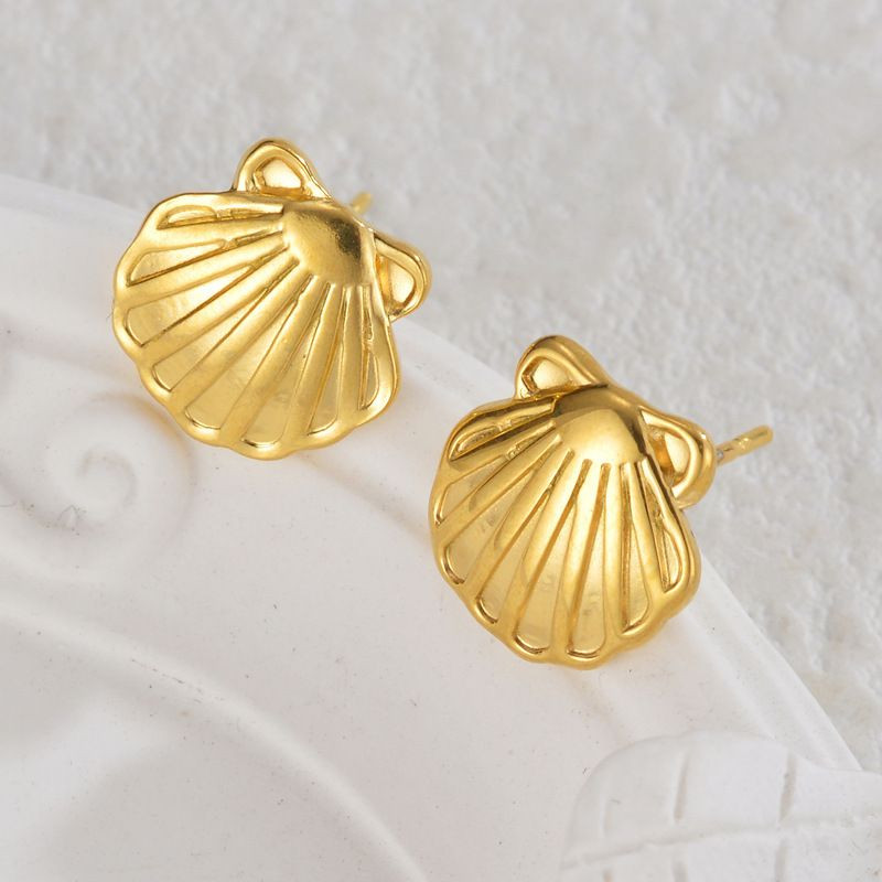 Серьги-пусеты Ракушки фактурные золотистые CJL35157