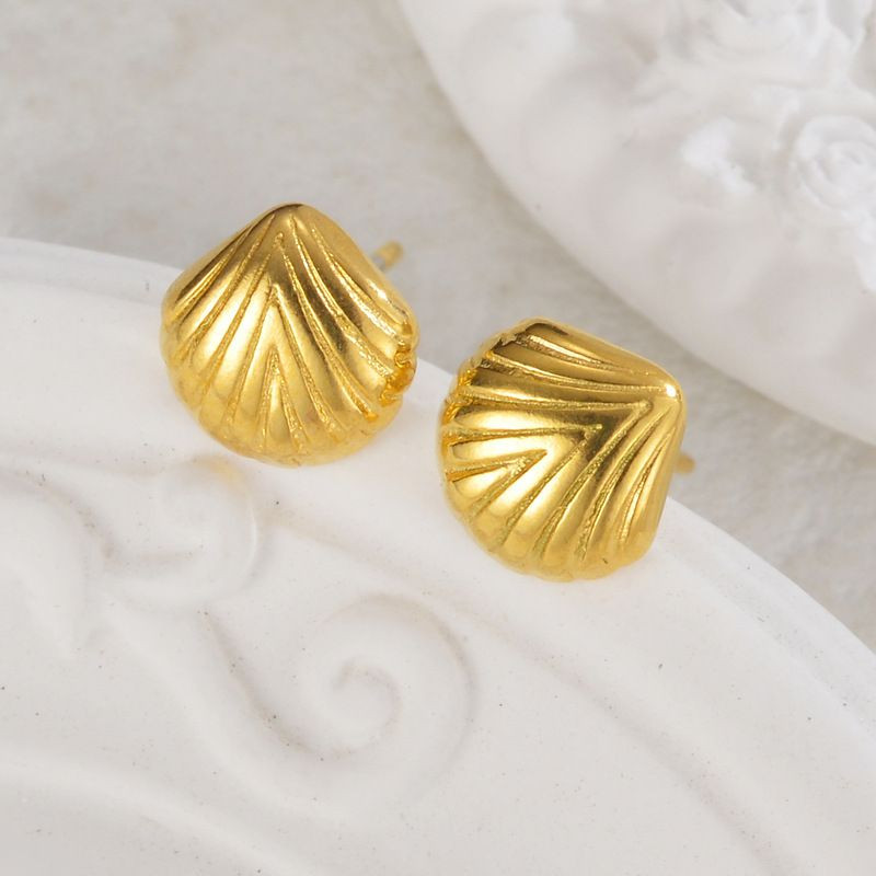 Серьги-пусеты Ракушки фактурные золотистые CJL35157