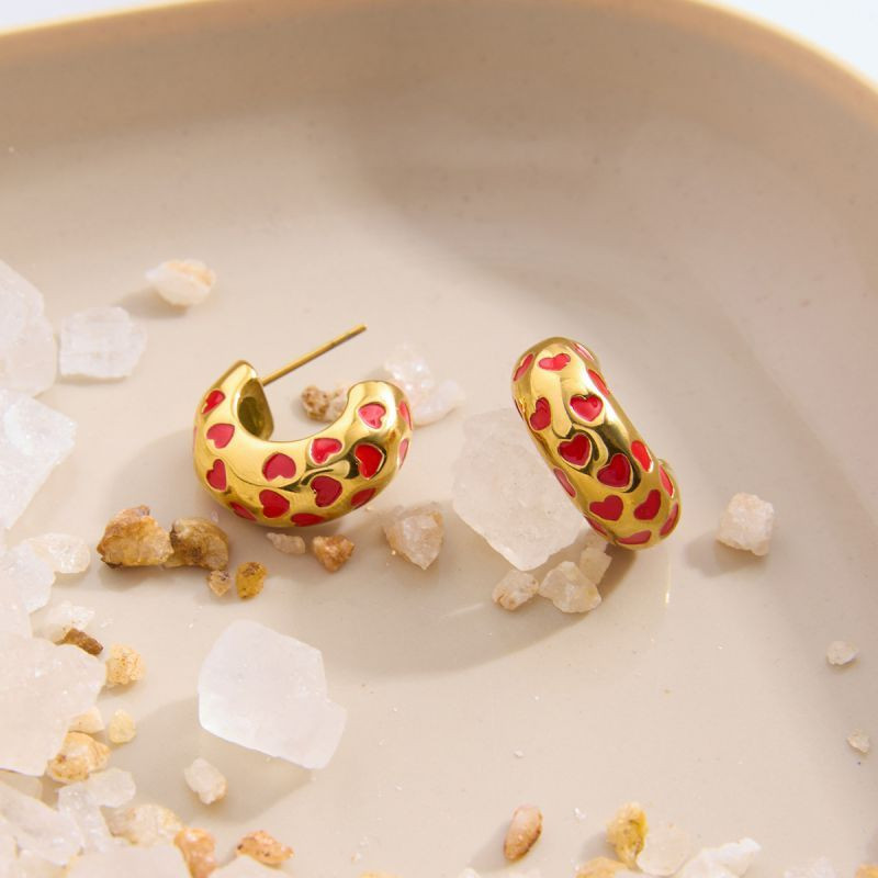 Серьги-кольца с красной эмалью CJN94761