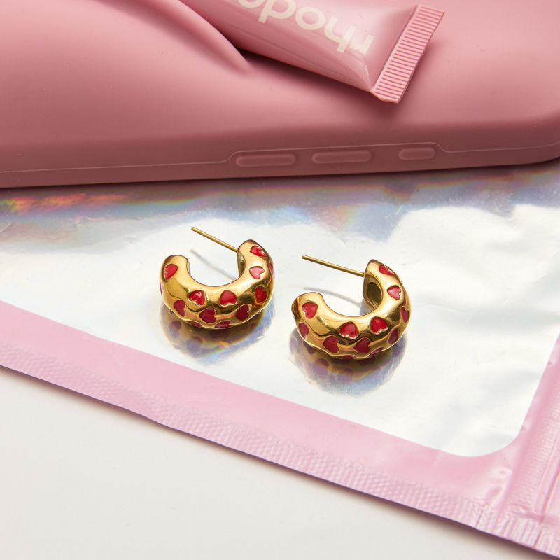 Серьги-кольца с красной эмалью CJN94761