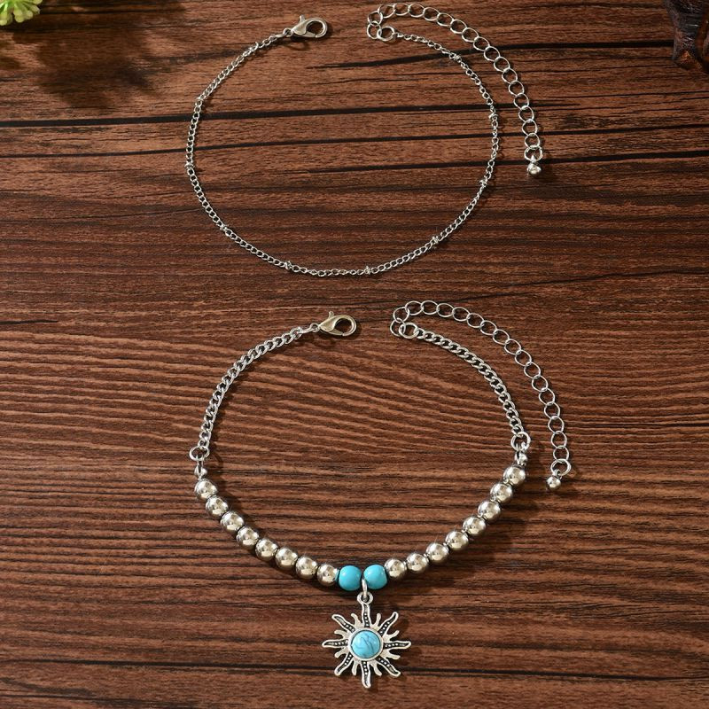 Браслет на ногу с бирюзовой подвеской CJP85028