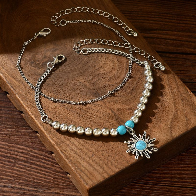 Браслет на ногу с бирюзовой подвеской CJP85028