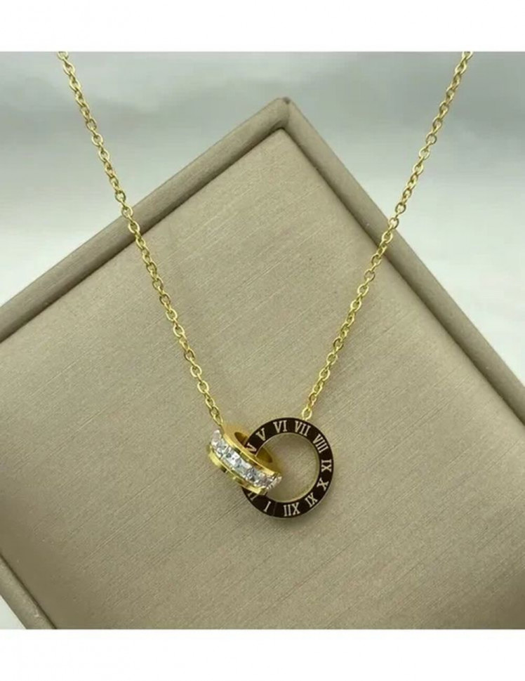 Двойная цепочка с подвеской в виде переплетенных колец с фианитами J10085CJJ