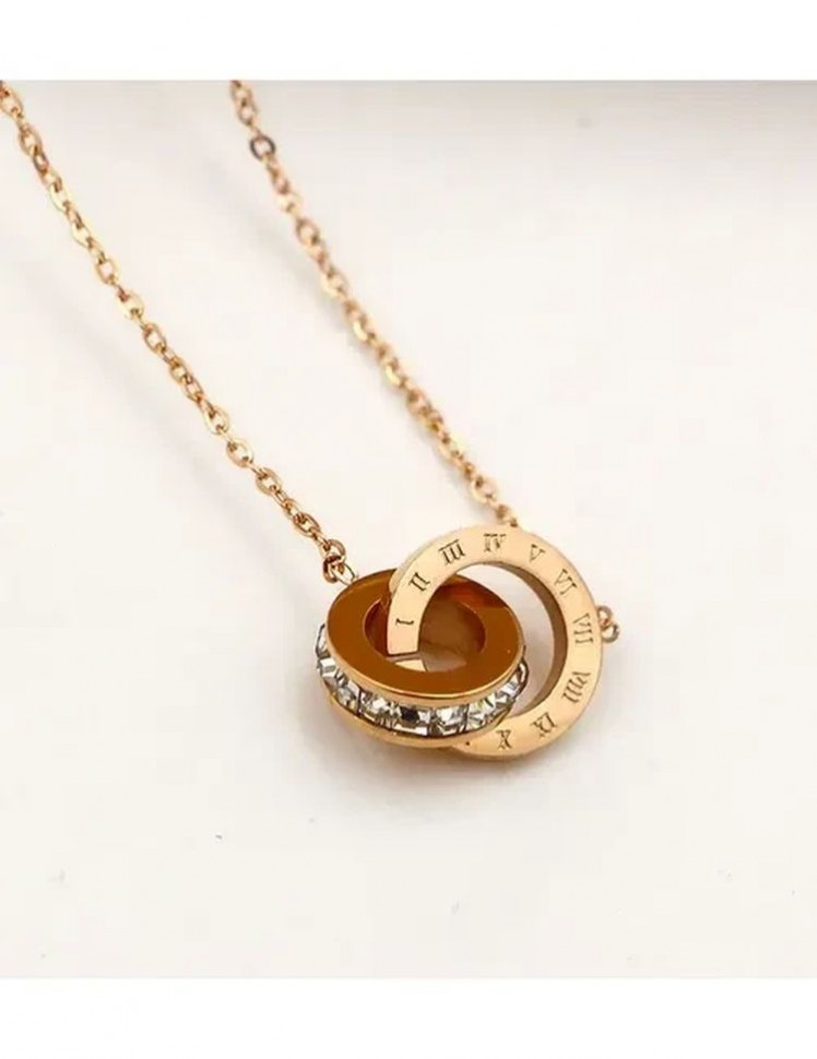 Двойная цепочка с подвеской в виде переплетенных колец с фианитами J10085CJJ