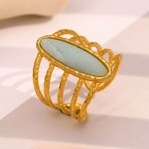 Многослойное кольцо с длинным овальным камнем CJL49901