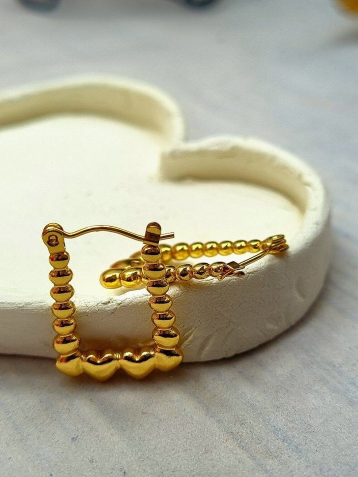 Стальные серьги-булавка прямоугольник с сердцами J10283CJJ