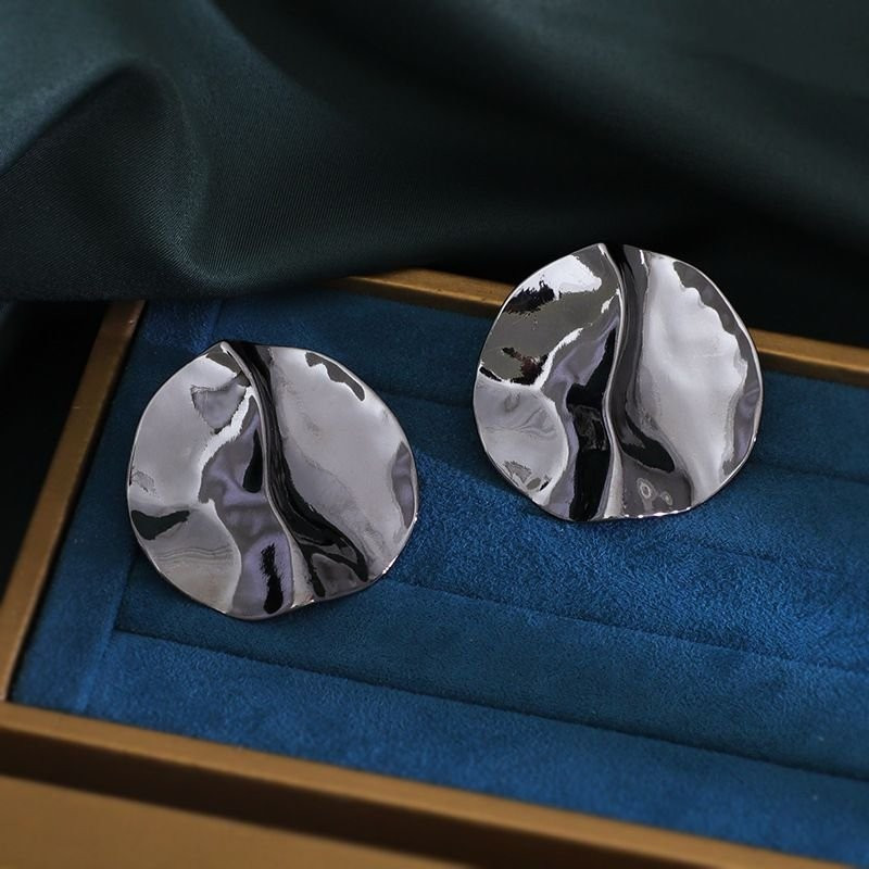 Крупные серьги-диски Мятый металл CJC95362