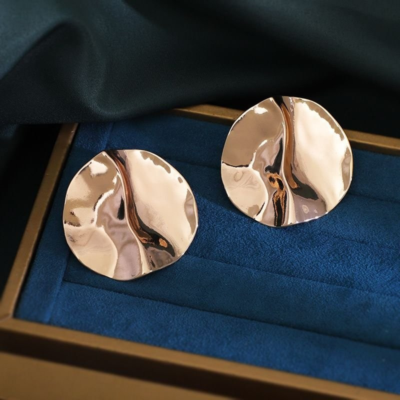 Крупные серьги-диски Мятый металл CJC95362