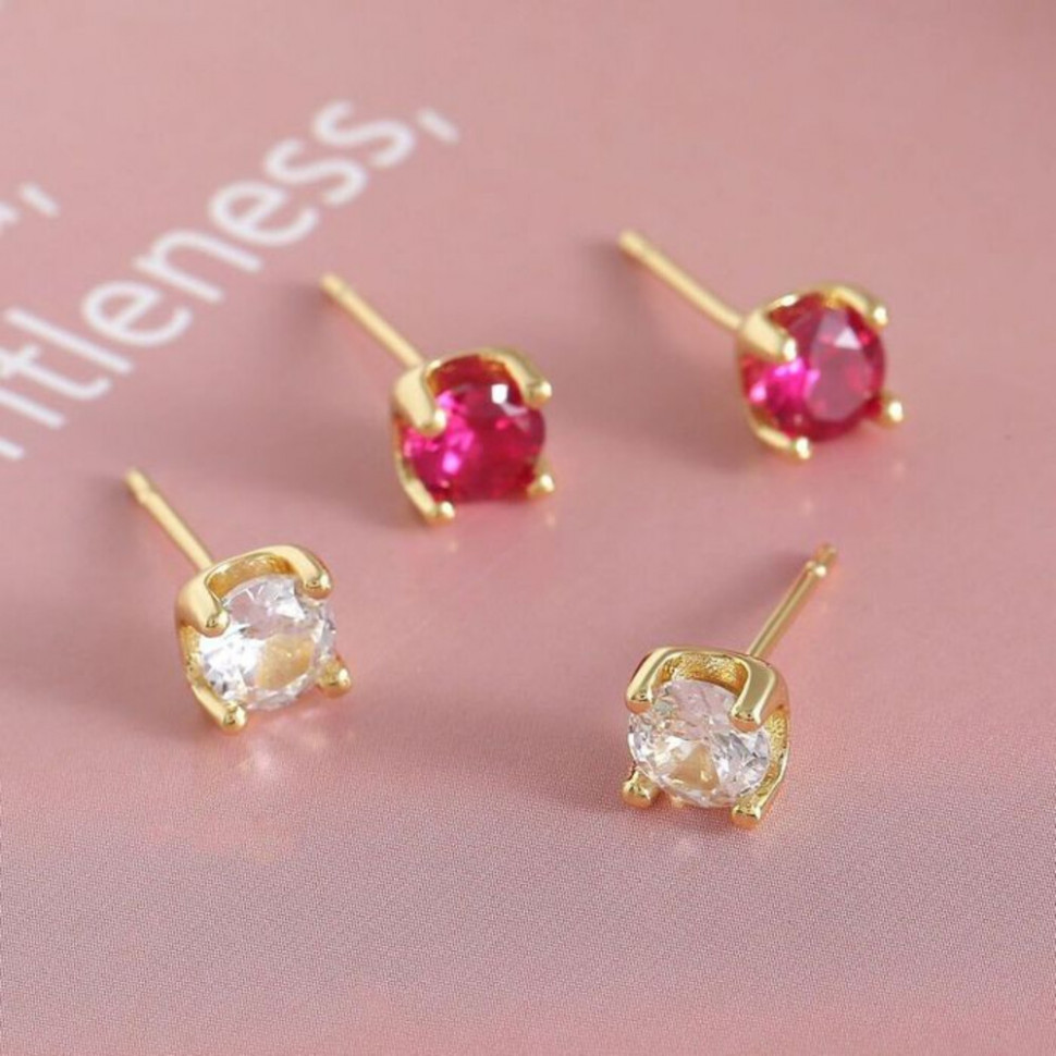 Серьги-гвоздики круглые с чёрной вставкой CJ13841