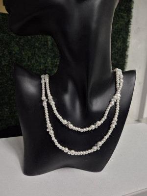 Двойное колье из жемчуга разного диаметра в стиле нео-классика J11451CJJ