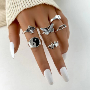 Сет из 6 серебристых колец с различными фигурами 1J11860-1CJJ