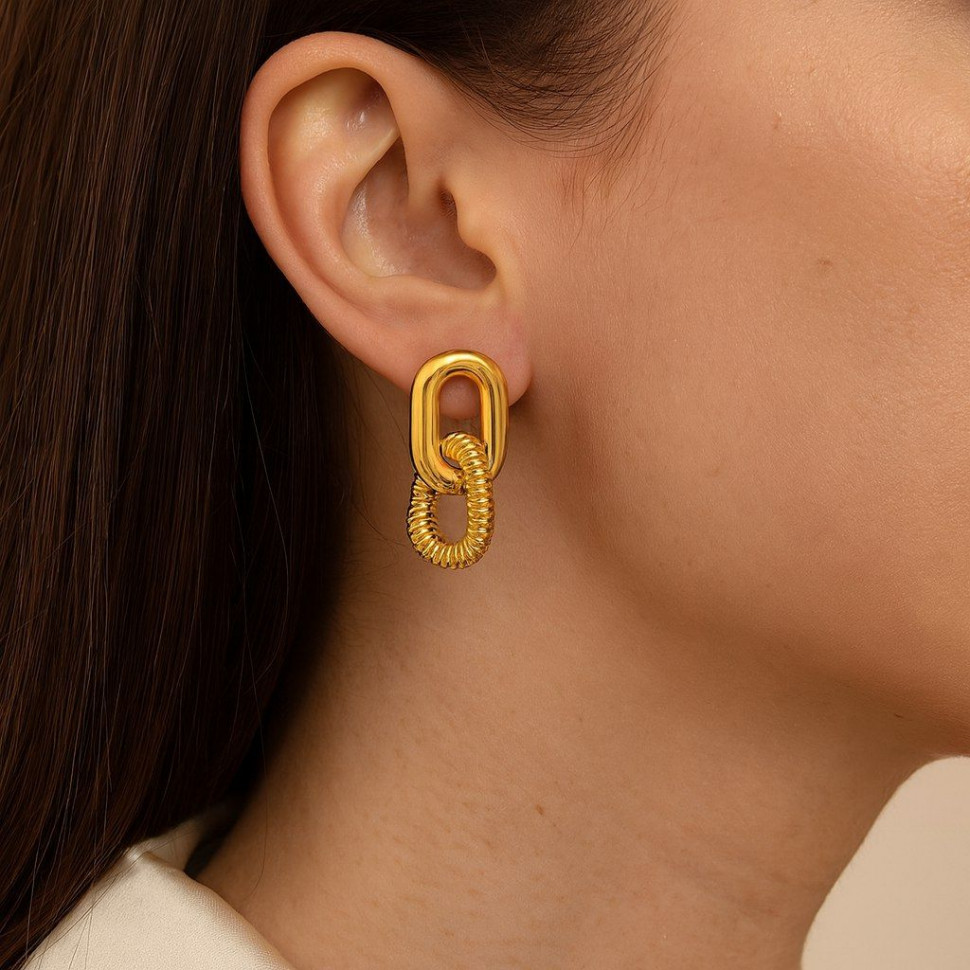 Серьги гвоздики титановая сталь напыление золотом 1J12522CJJ