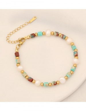 Браслет из разноцветного камня и жемчуга Z54796