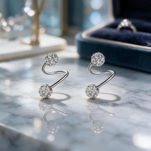 Серебряные серьги из стали с шаром и цирконом CJZ48067