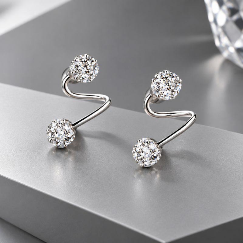 Серебряные серьги из стали с шаром и цирконом CJZ48067