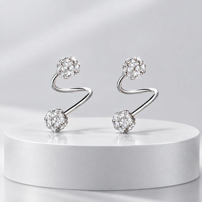 Серебряные серьги из стали с шаром и цирконом CJZ48067