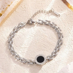 Браслет-цепочка со вставкой черная эмаль серебро CJH37306 Браслет-цепочка со вставкой черная эмаль серебро CJH37306