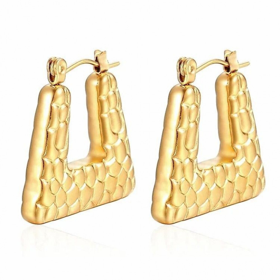 Широкие треугольные серьги-конго с ромбовидной чеканкой J10284CJJ Широкие треугольные серьги-конго с ромбовидной чеканкой J10284CJJ