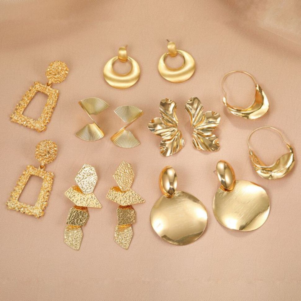 Массивные висячие серьги из фактурного металла с геометрическими подвесками CJC97222 Массивные висячие серьги из фактурного металла с геометрическими подвесками CJC97222