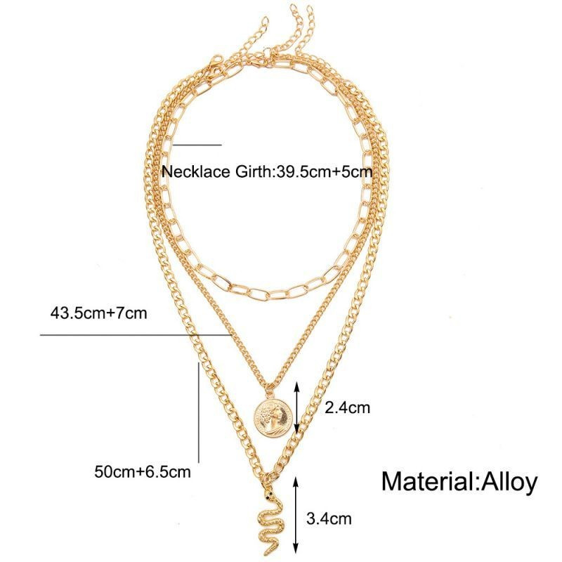 Трехслойное колье с античной монетой и змеей CJG33642