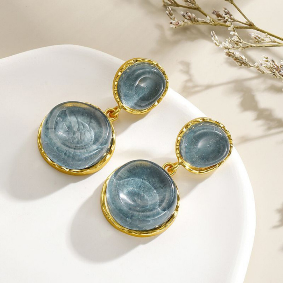 Массивные висячие серьги с перламутровыми вставками в оправе CJH38183