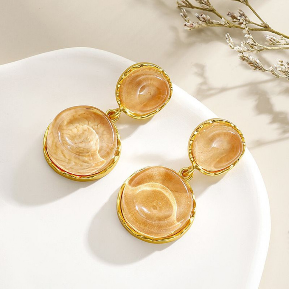 Массивные висячие серьги с перламутровыми вставками в оправе CJH38183