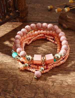 Браслет многослойный из розовых бусин Z34284